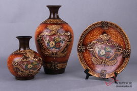 奢华工艺品陶瓷花瓶三件套家居饰品摆件 欧式复古客厅装饰品摆设